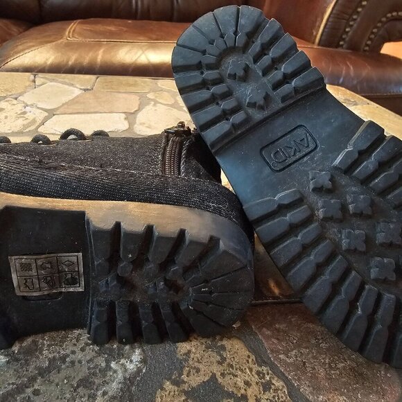 AKID Kids Black Denim Pearly Studded Boots Lace-Up & Side Zipper Size 10C - Picture 10 of 10